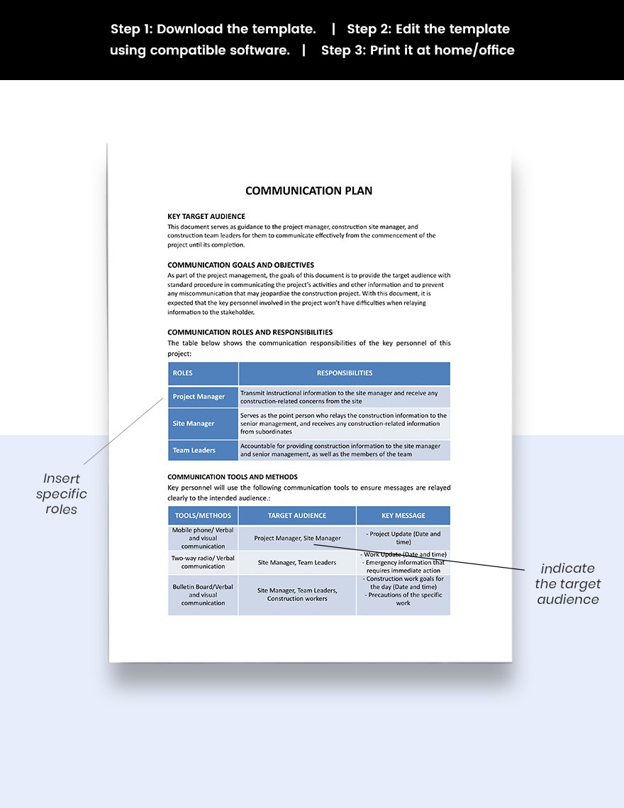 One Page Communication Plan Template