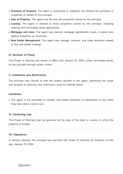 Free Power of Attorney for Property Template to Edit Online