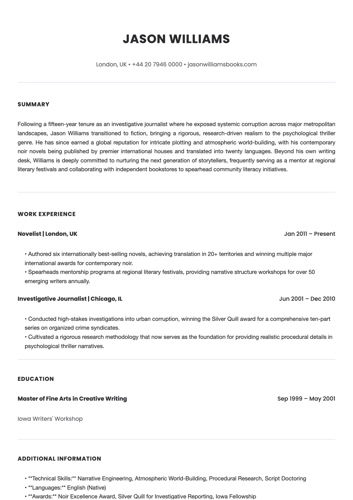 Free Elegant Bio Template & AI Bio Maker