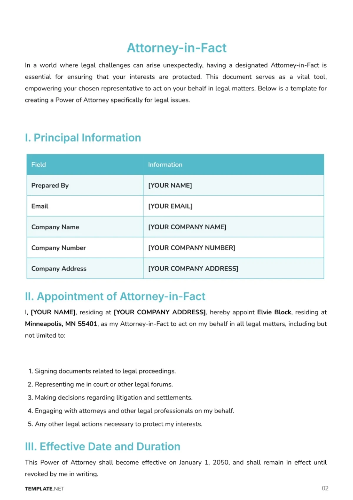 Free Attorney-in-Fact Template to Edit Online