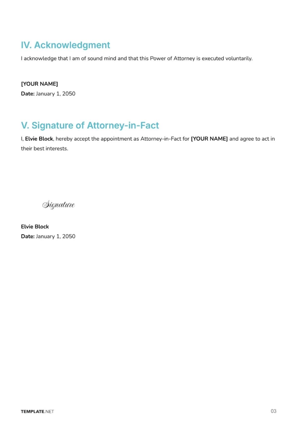 Free Attorney-in-Fact Template to Edit Online