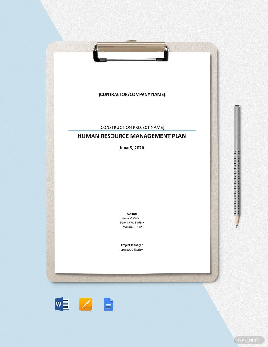 HR Management Plan for a Construction Project Template in Word, Google Docs, Apple Pages