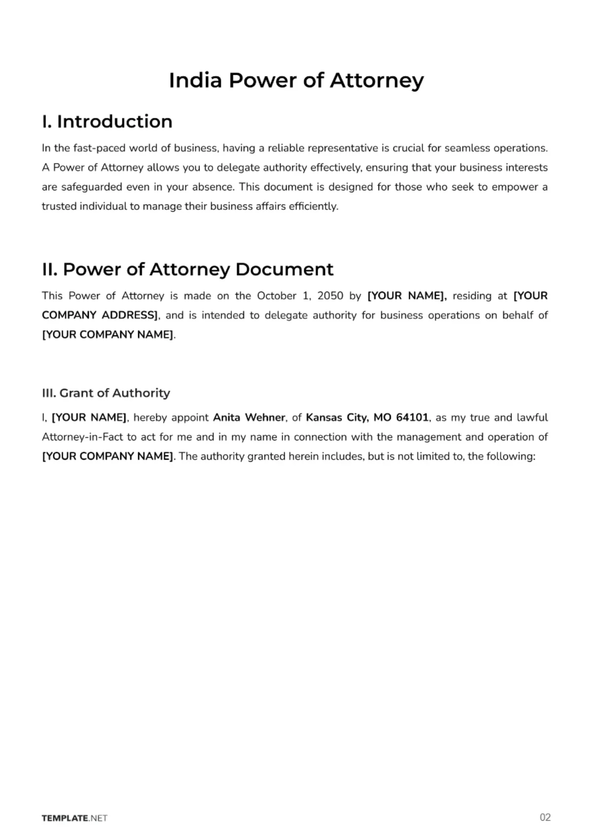 Free India Power of Attorney Template to Edit Online