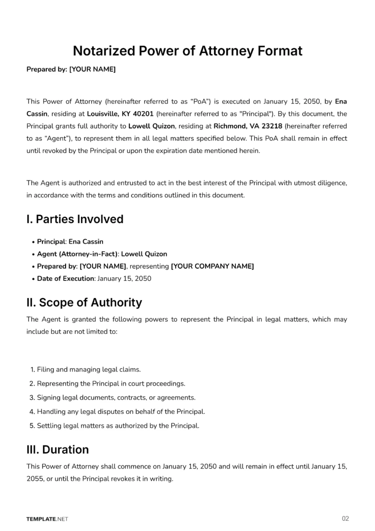 Free Notarized Power of Attorney Format Template to Edit Online