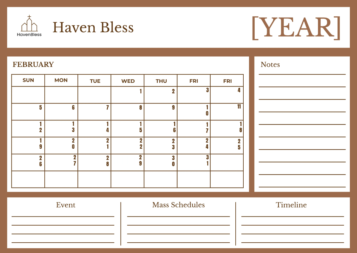 Free Church Calendar Template to Edit Online