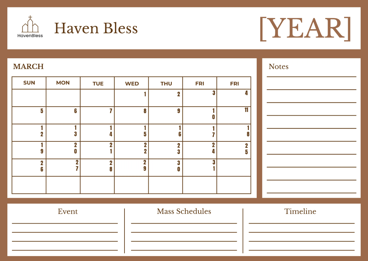 Free Church Calendar Template to Edit Online