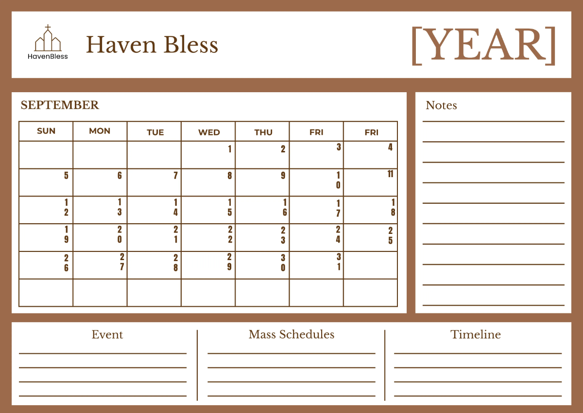 Free Church Calendar Template to Edit Online