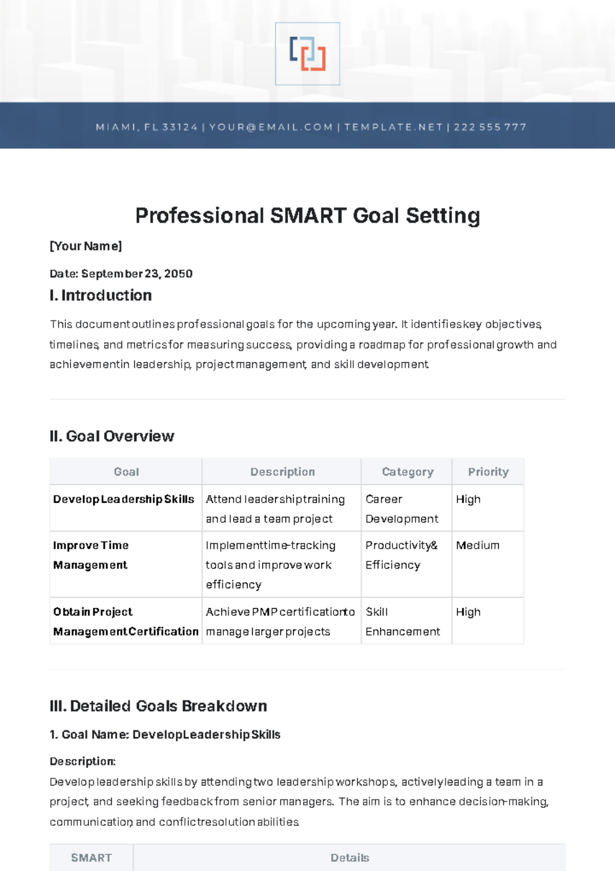 Professional Goal Setting Template - Edit Online & Download