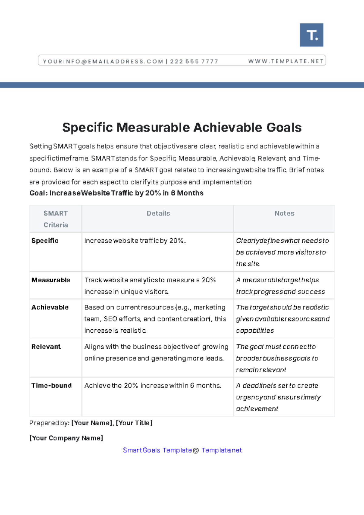 Specific Measurable Achievable Goals Template - Edit Online & Download