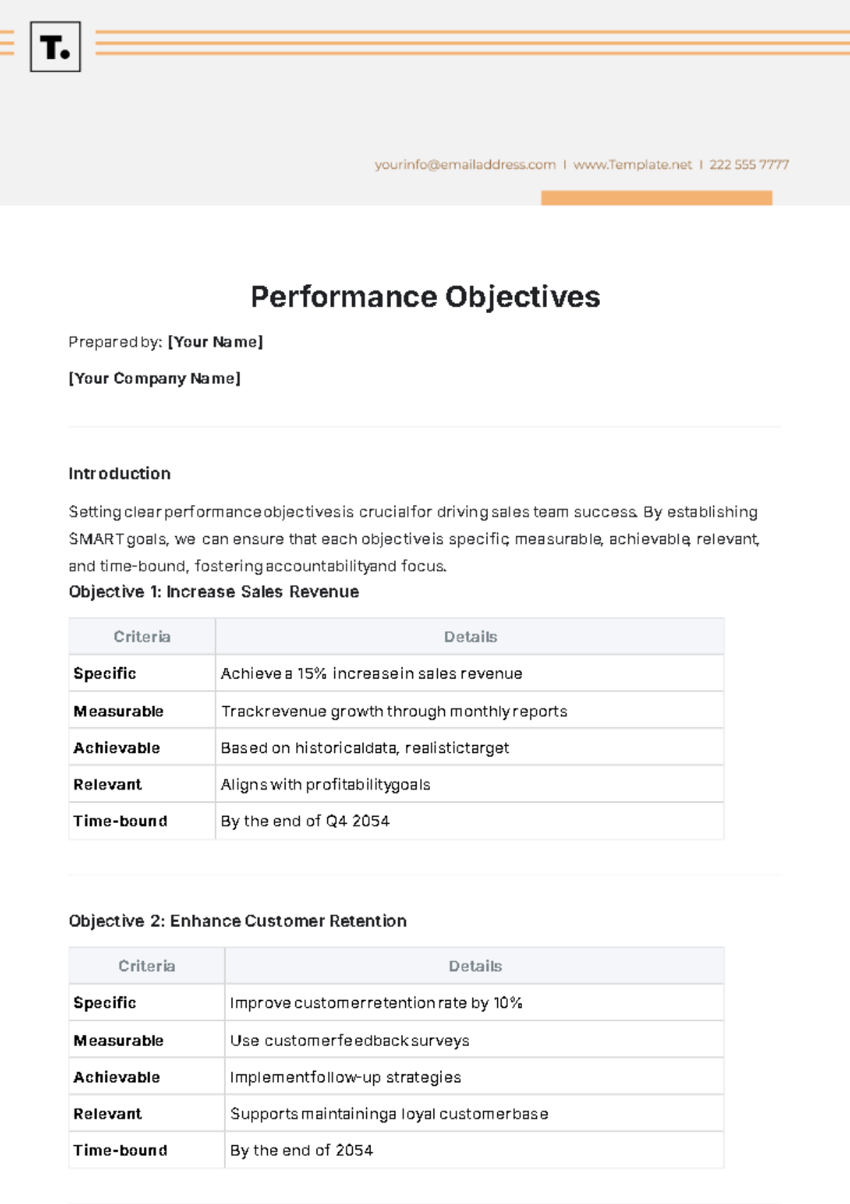 Performance Objectives Template