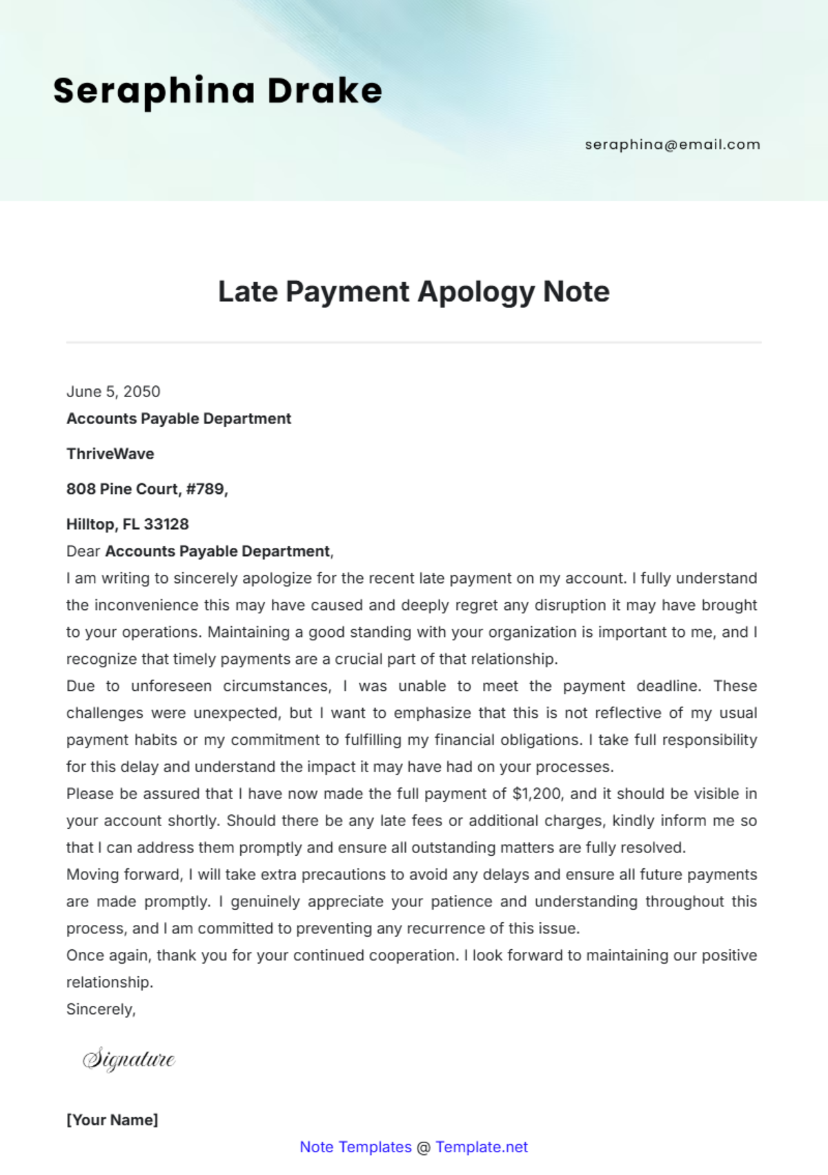 Late Payment Apology Note Template - Edit Online & Download