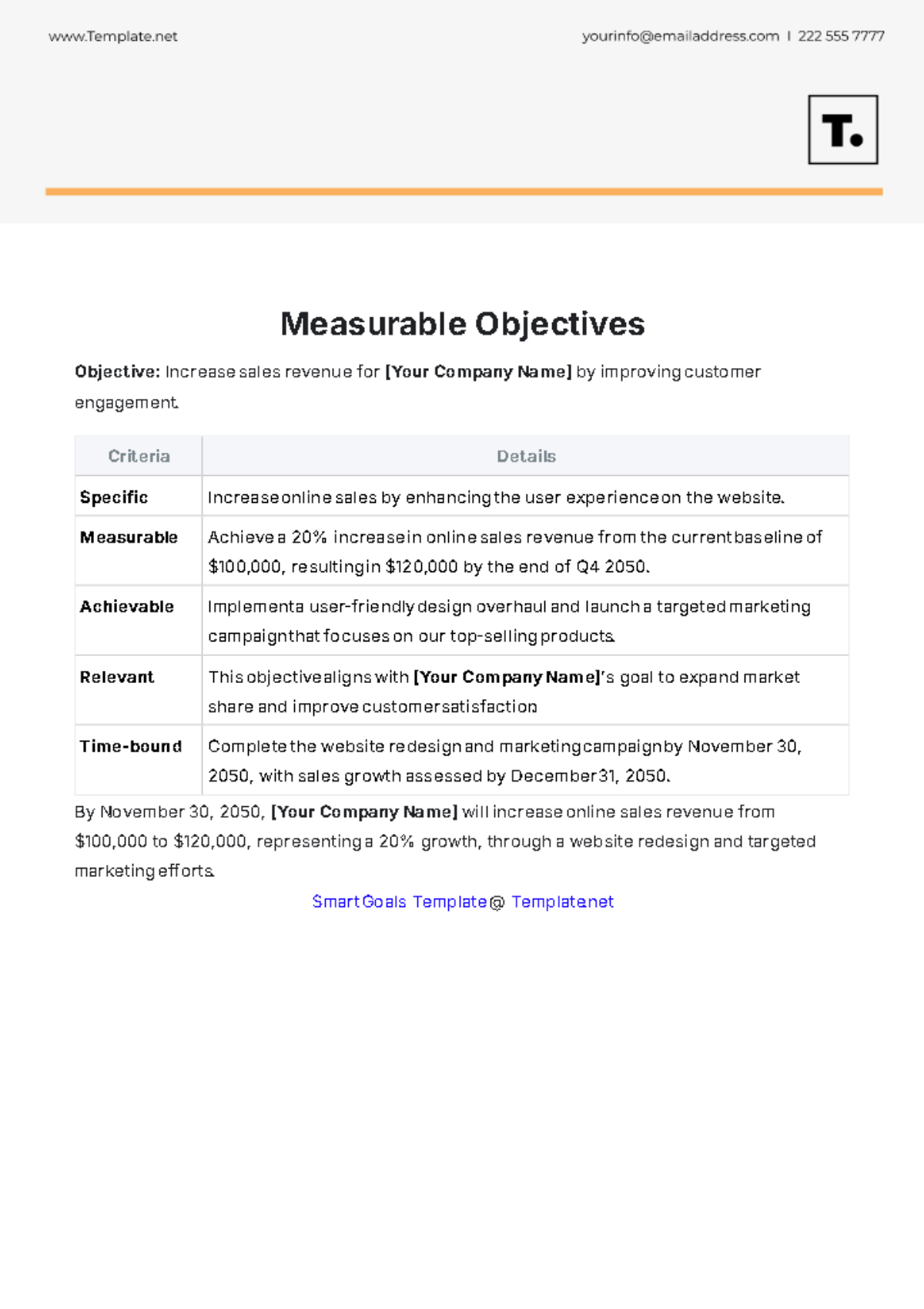 Measurable Objectives Template - Edit Online & Download