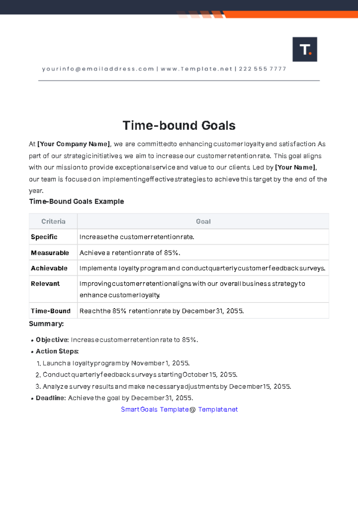 Time-bound Goals Template - Edit Online & Download