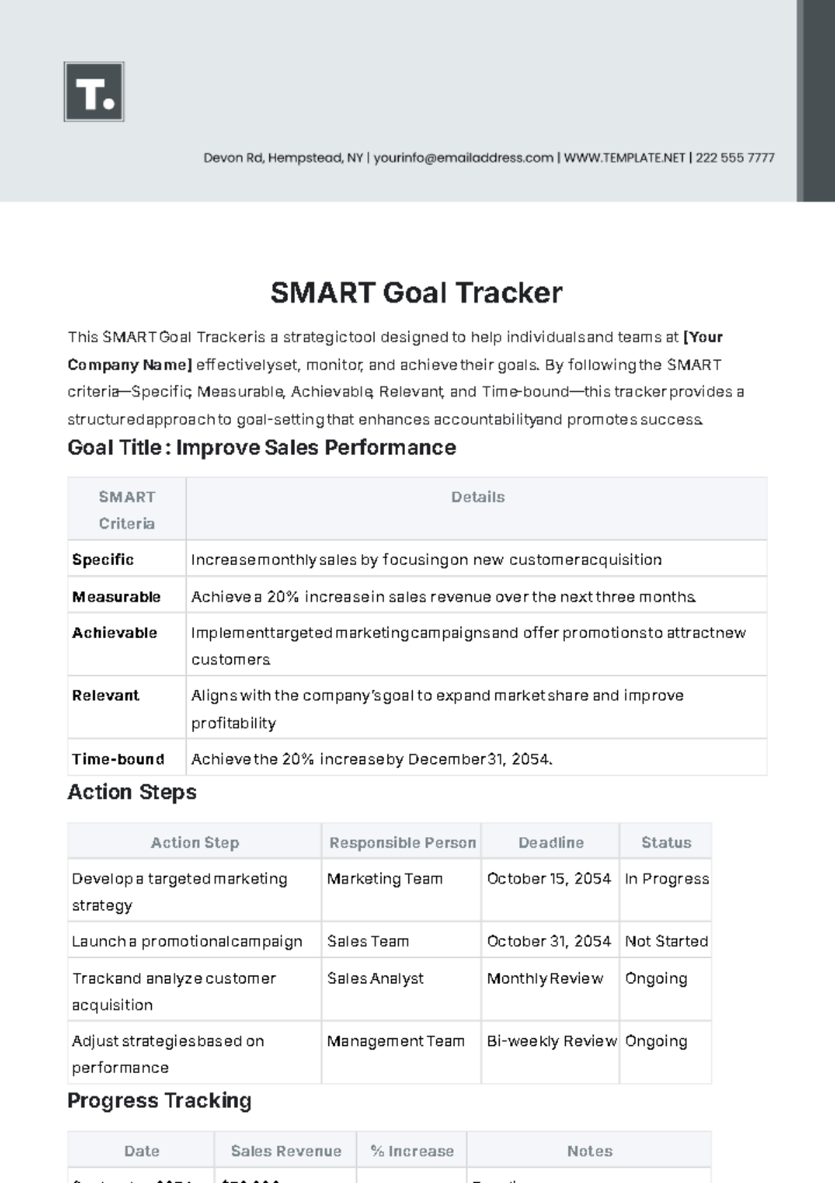 SMART Goal Tracker Template - Edit Online & Download