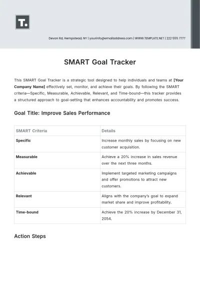 Free SMART Goal Tracker Template to Edit Online