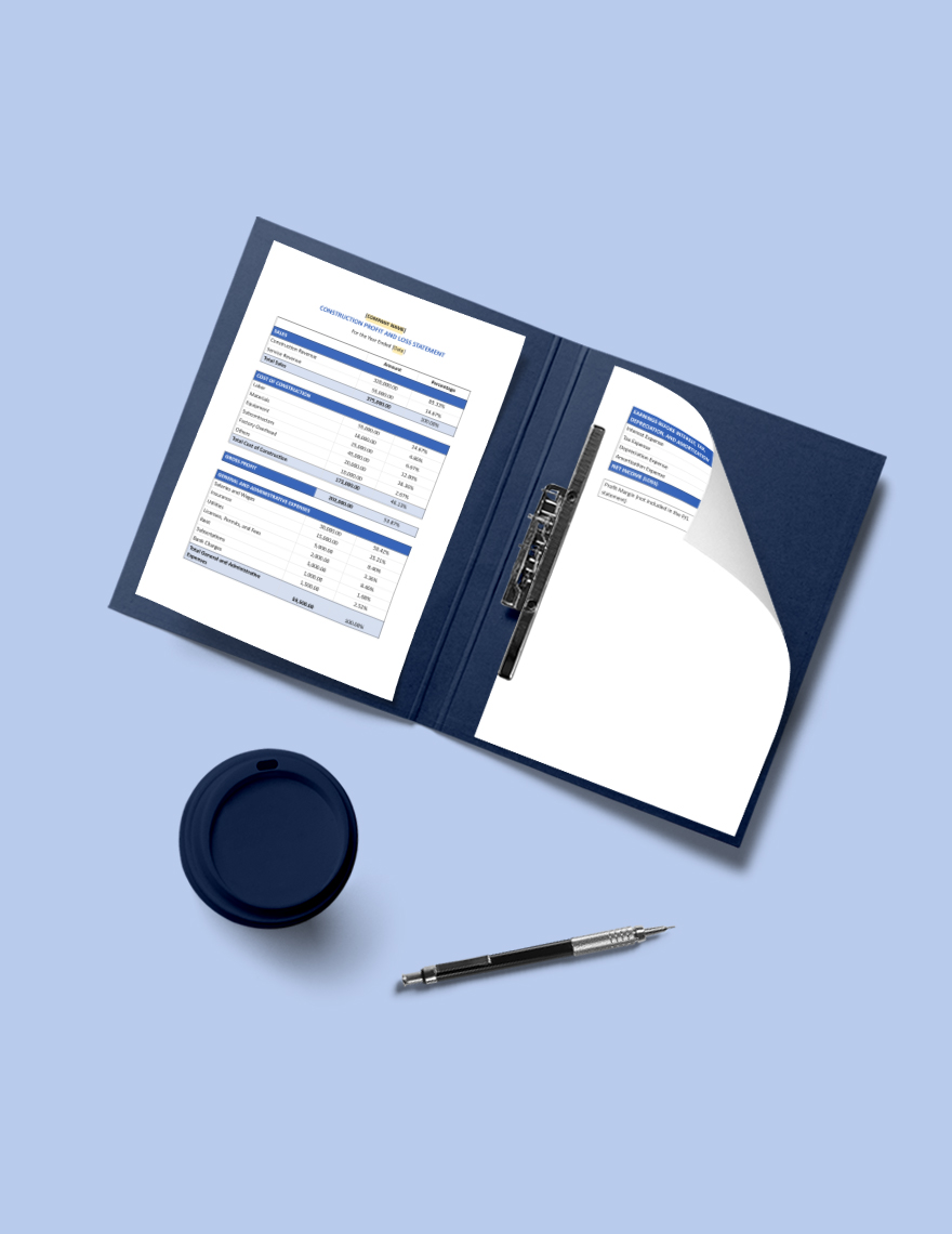 Construction Profit & Loss Statement Template Google Docs, Word