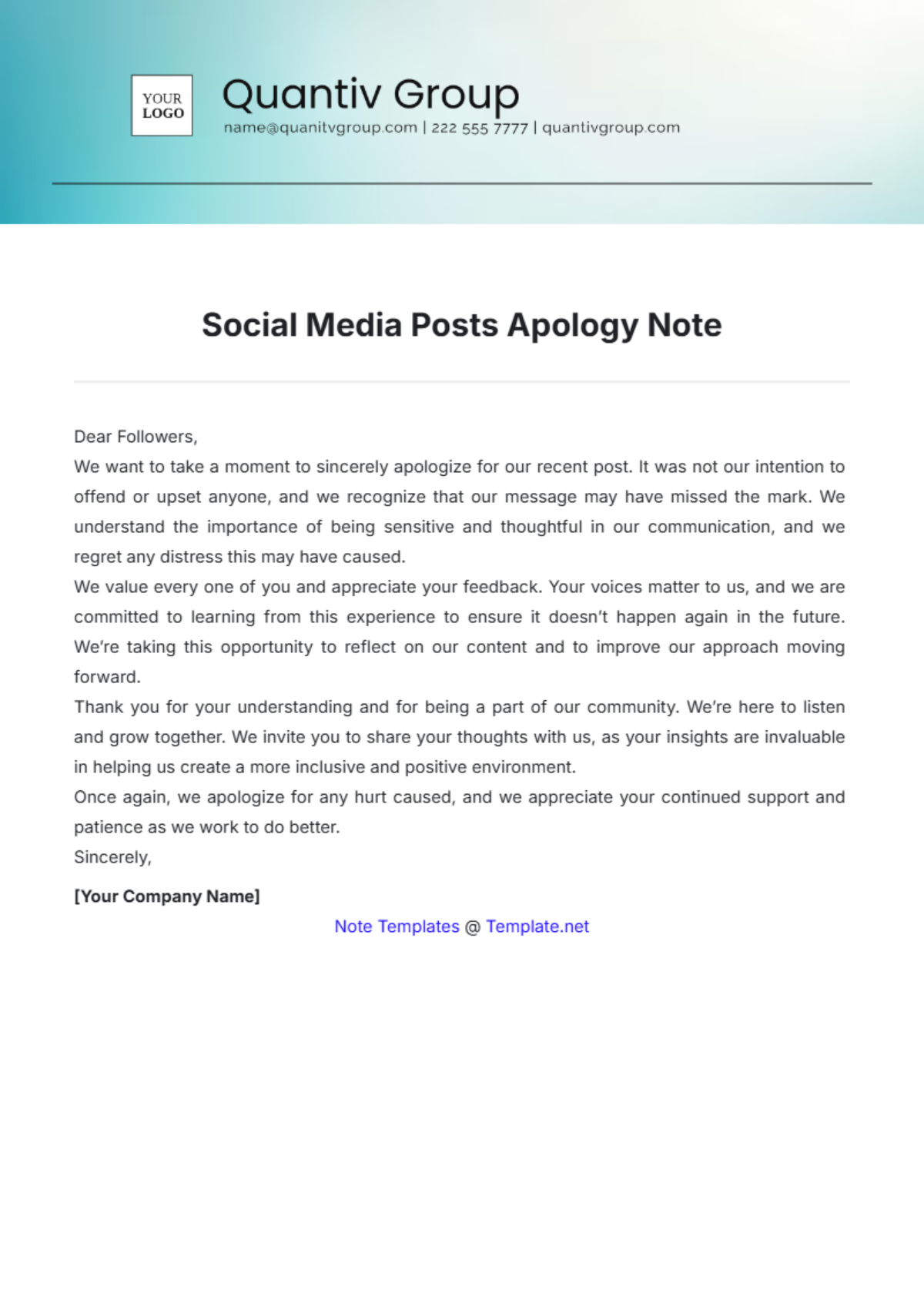 Social Media Posts Apology Note Template - Edit Online & Download