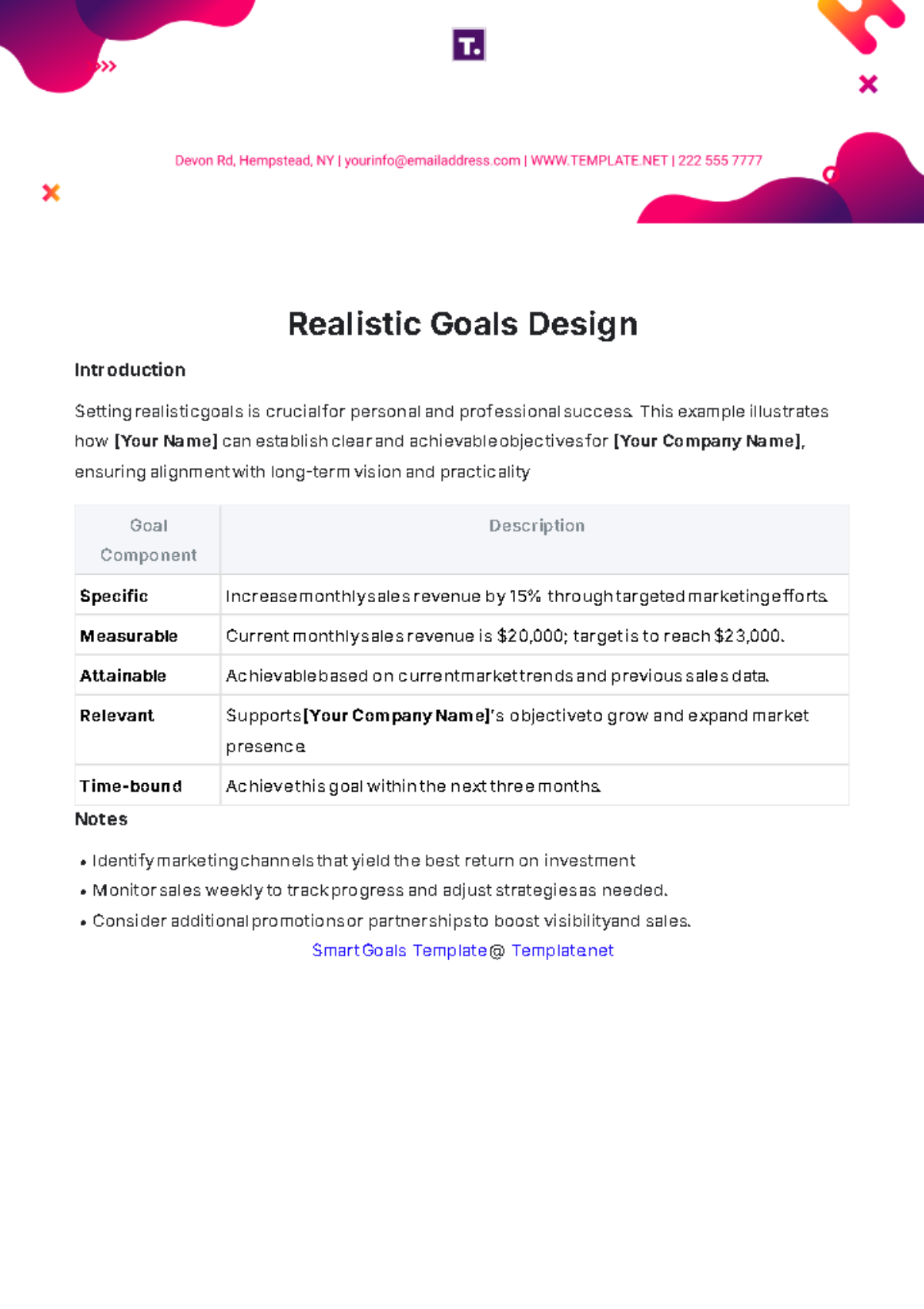 Realistic Goals Design Template