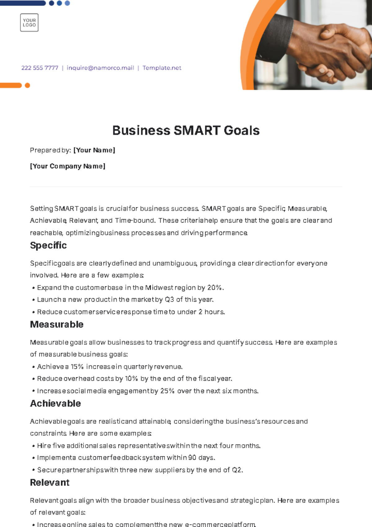 Business SMART Goals Template