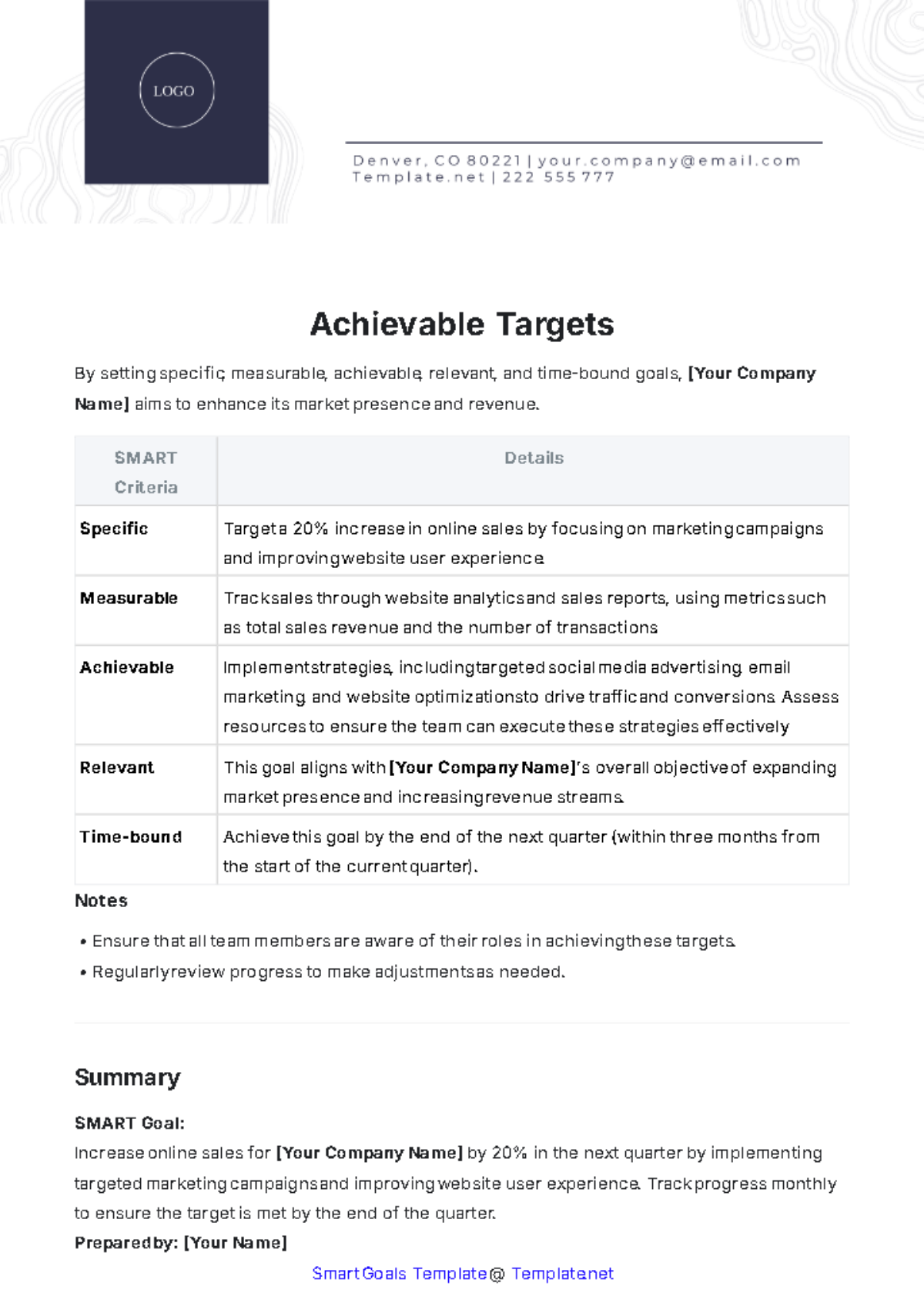 Achievable Targets Template - Edit Online & Download