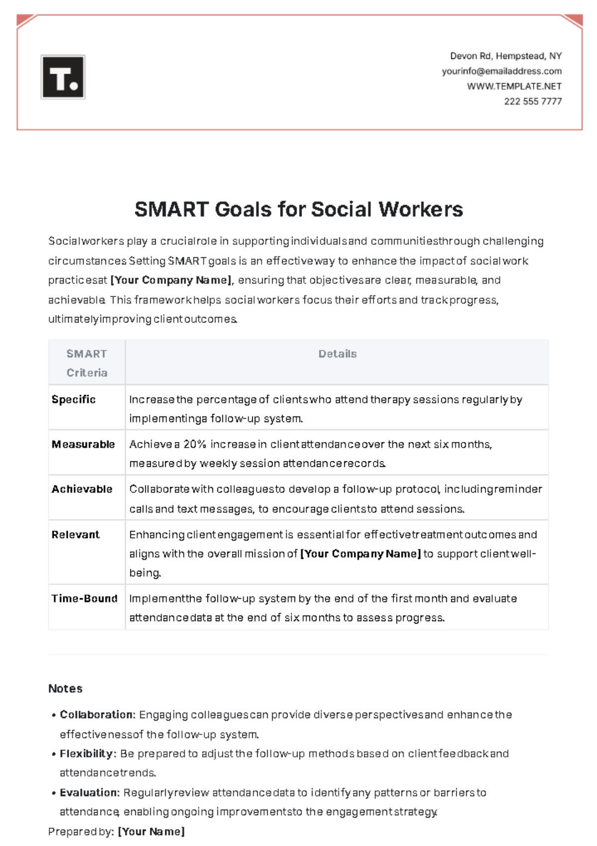 SMART Goals for Social Workers Template - Edit Online & Download