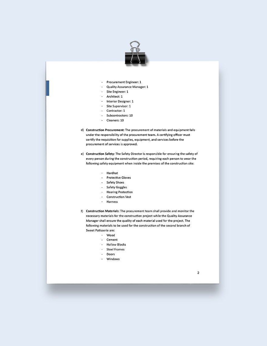 Statement of Work for Construction Services Template