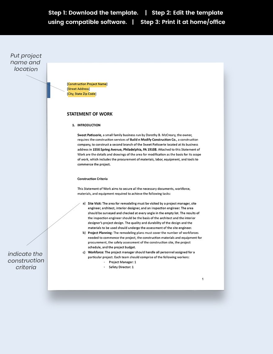 Statement of Work for Construction Services Template