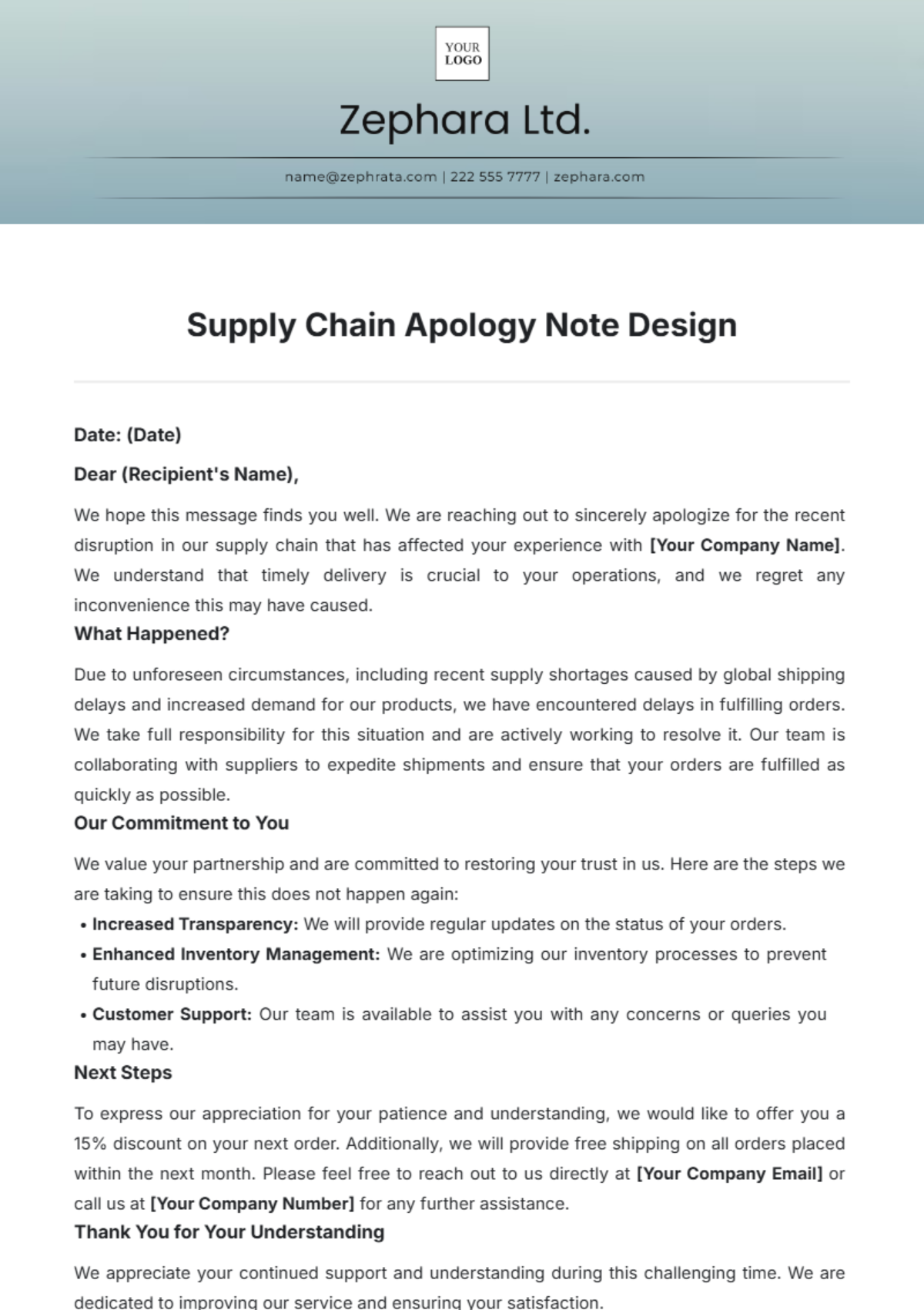 Supply Chain Apology Note Design Template - Edit Online & Download