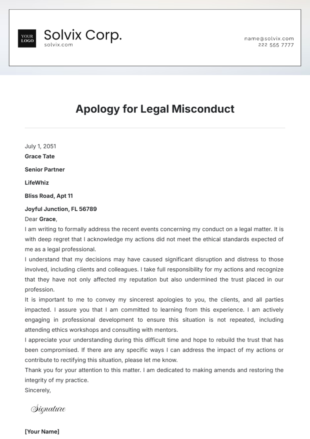 Apology for Legal Misconduct Template - Edit Online & Download