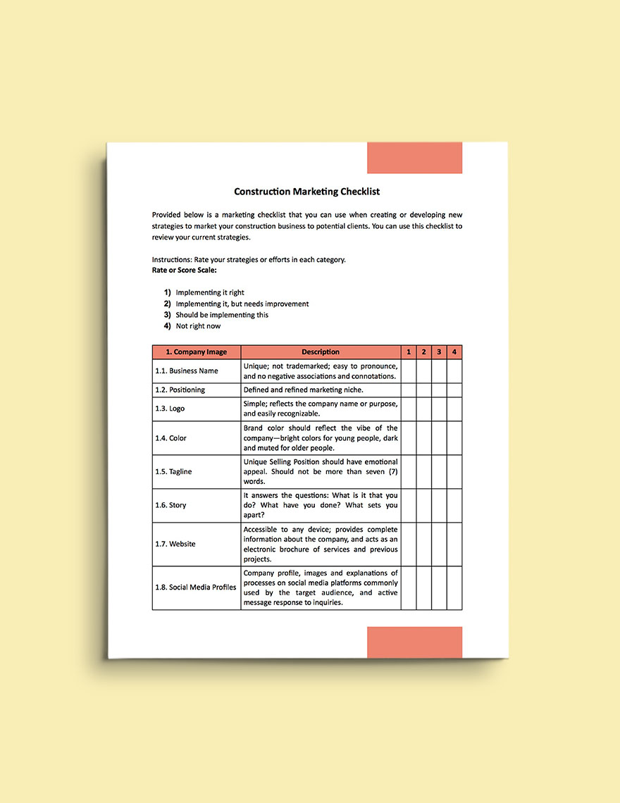Construction Marketing Checklist Template