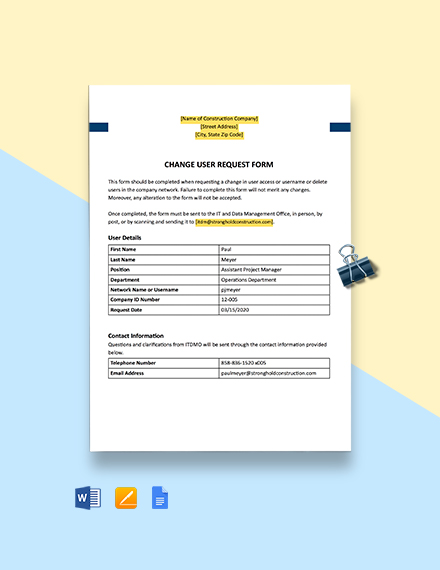 Simple Construction Change Order Template [Free PDF] - Word (DOC ...