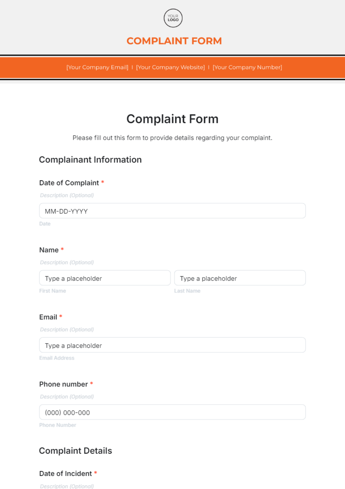 Complaint Form Template - Edit Online & Download