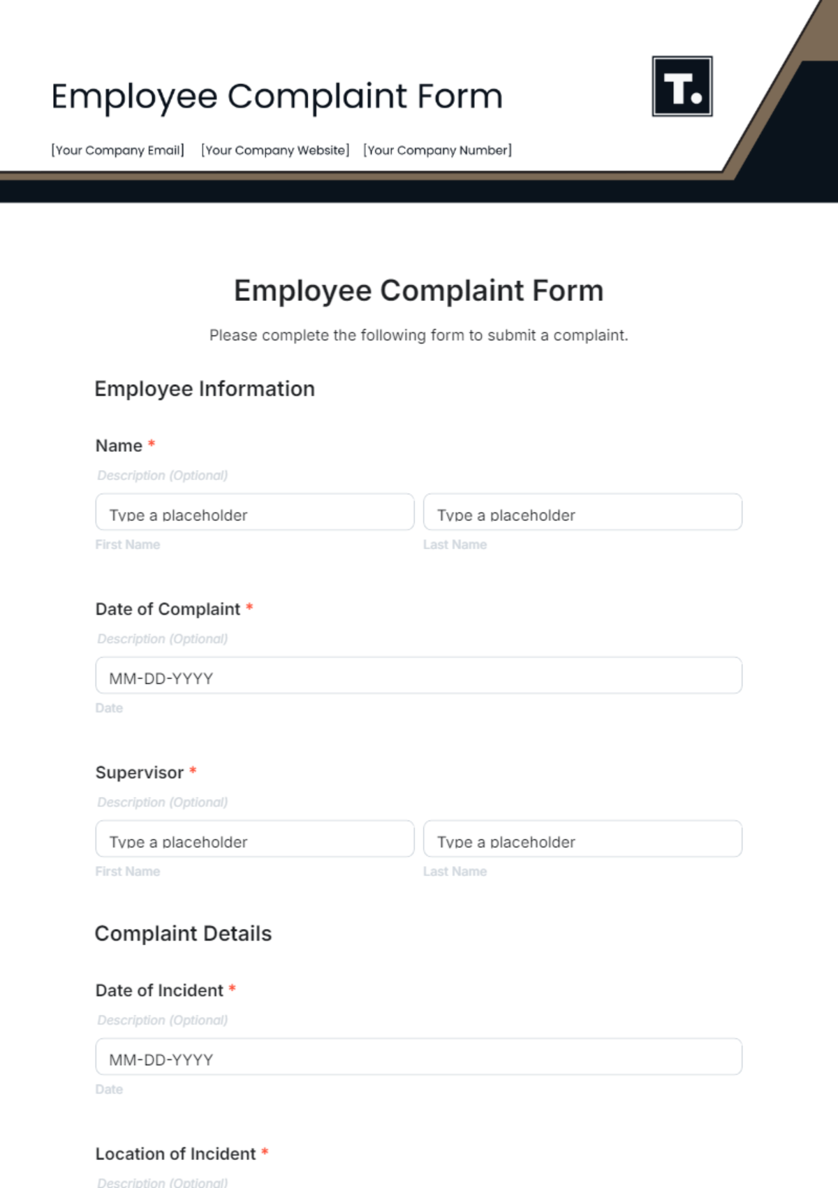 Employee Complaint Form Template - Edit Online & Download