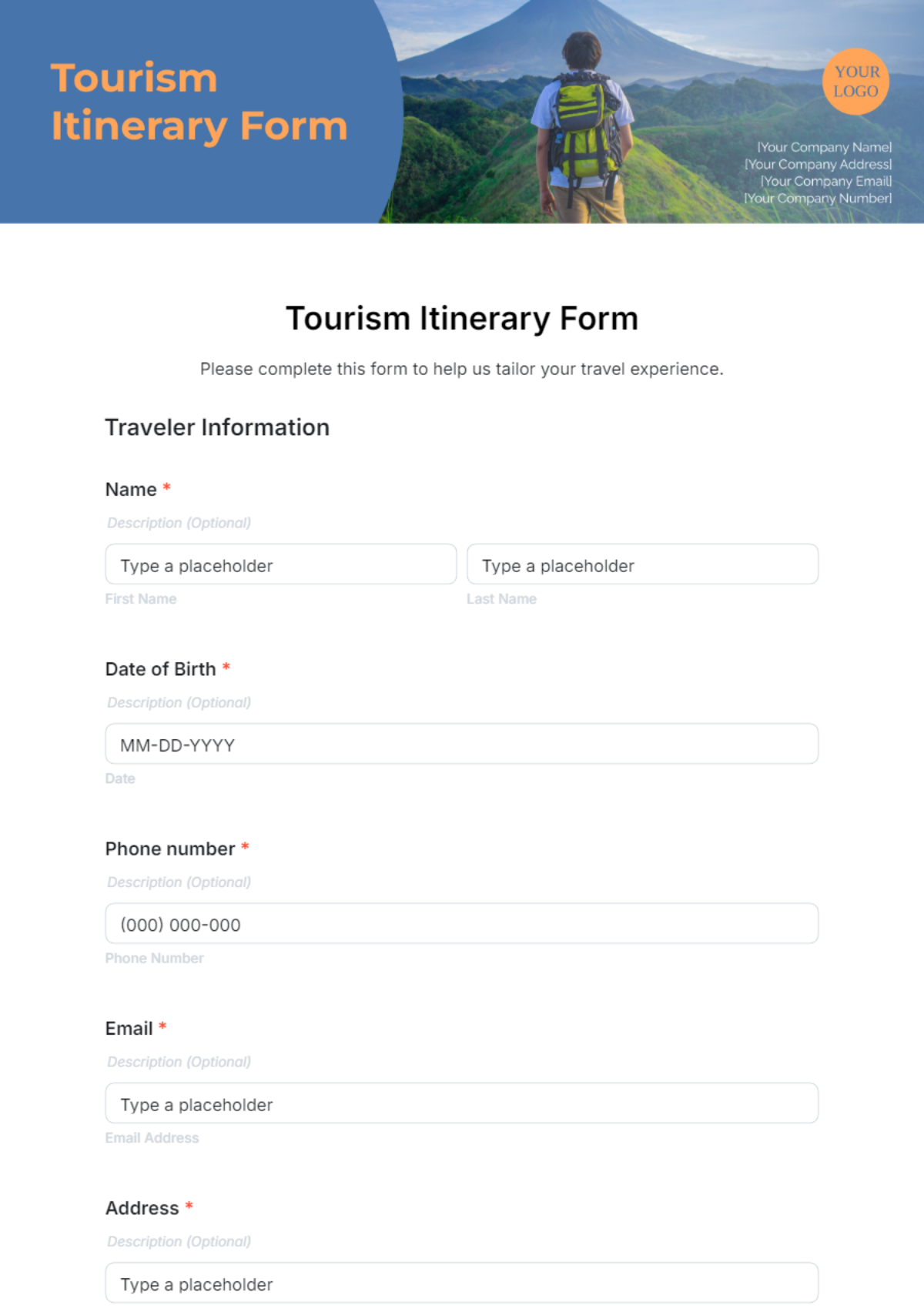 Tourism Itinerary Form Template - Edit Online & Download