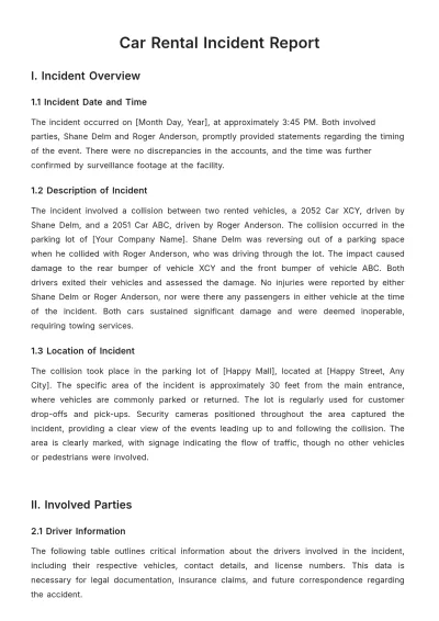 Free Car Rental Incident Report Template to Edit Online