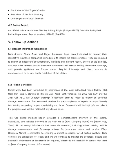 Free Car Rental Incident Report Template to Edit Online