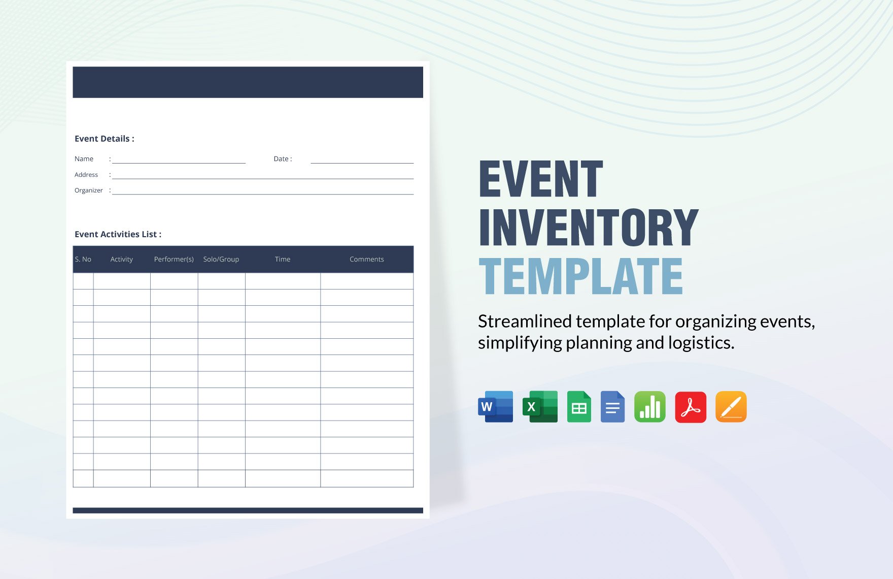 Event Inventory Template in Word, Google Docs, Excel, PDF, Google Sheets, Apple Pages, Apple Numbers