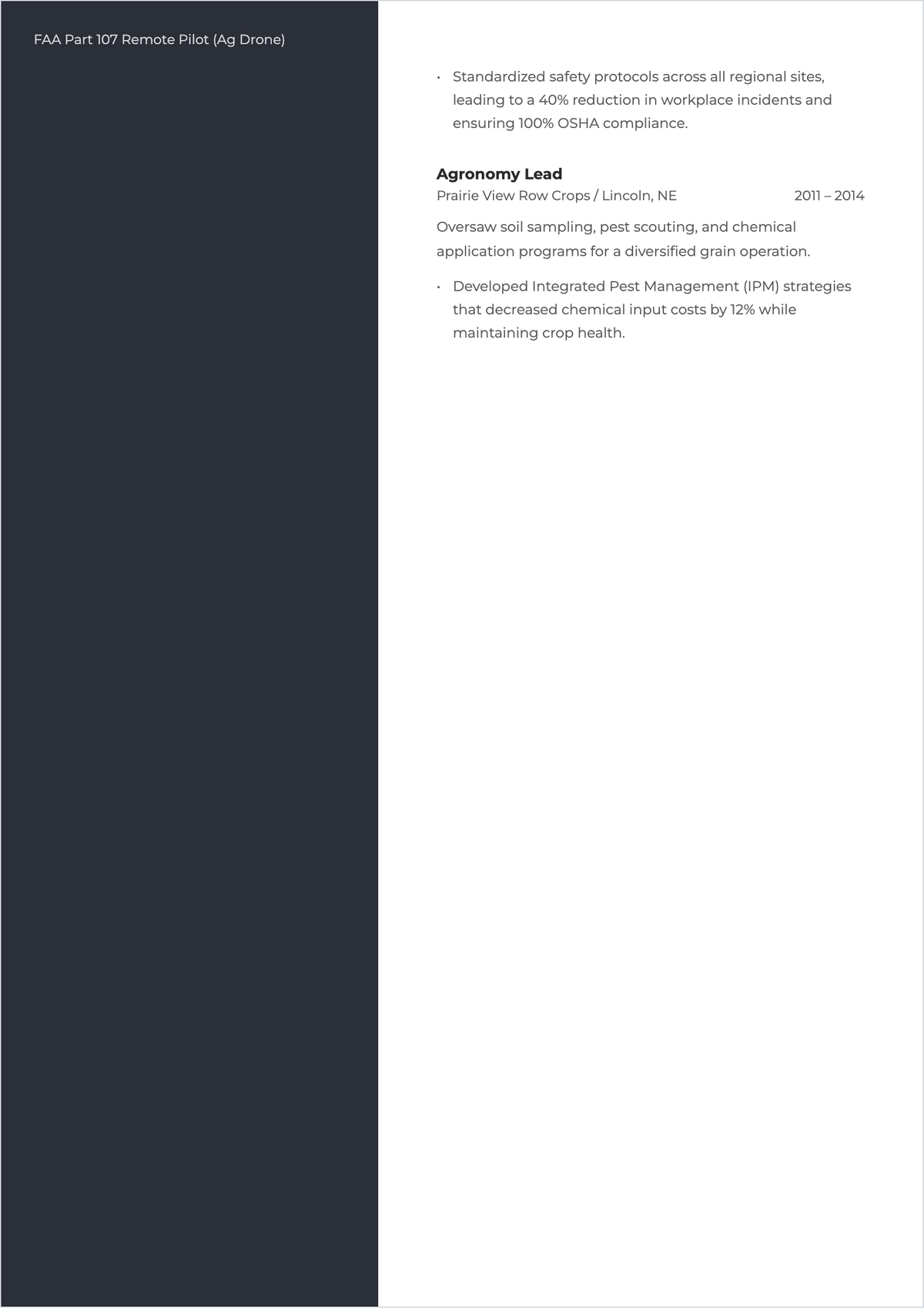 Free Agriculture ATS Resume Template, AI Resume Builder