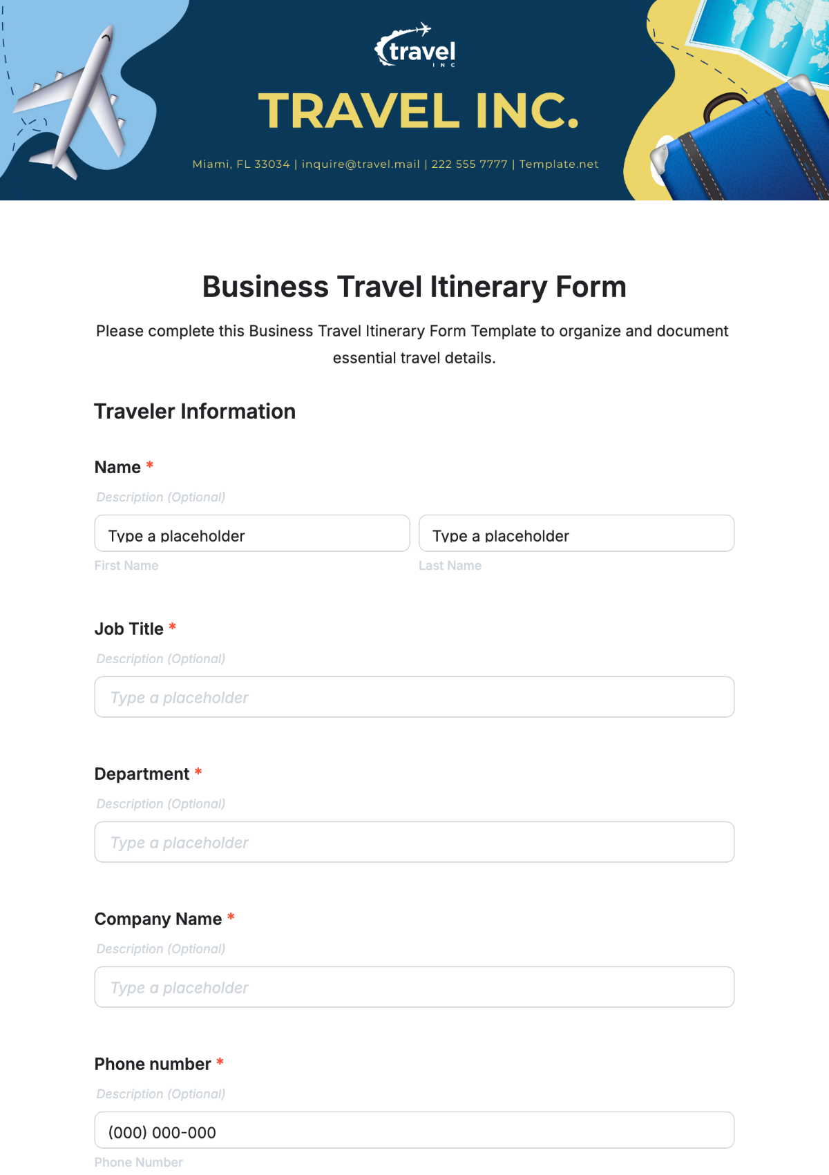 Business Travel Itinerary Form Template