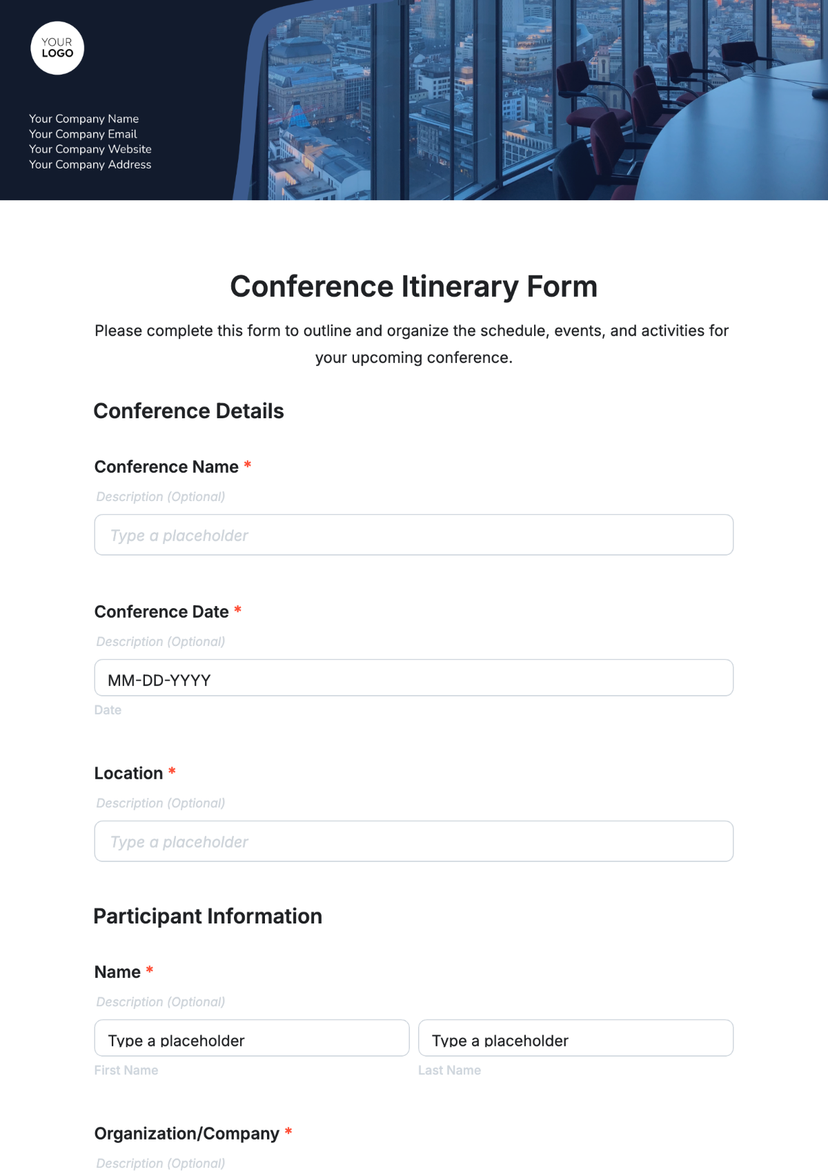 Conference Itinerary Form Template