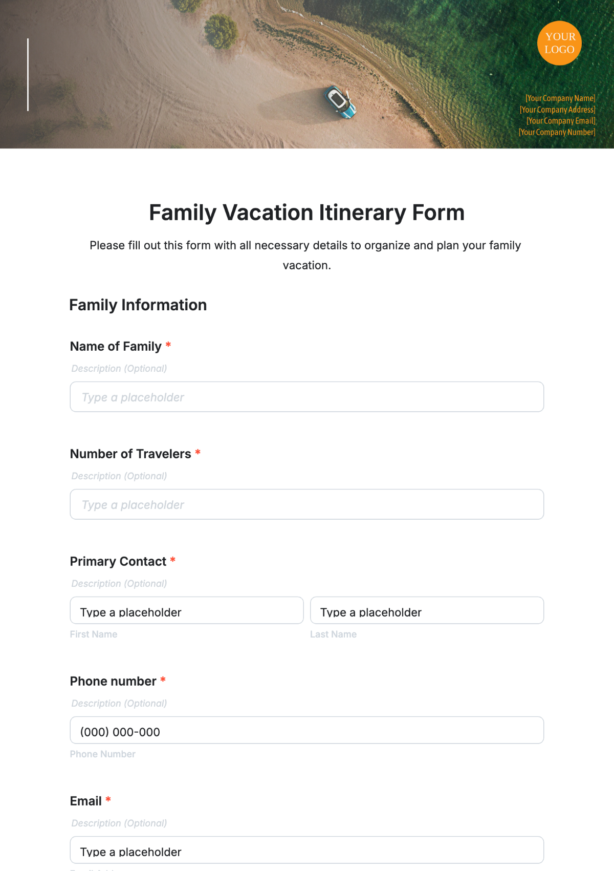 Family Vacation Itinerary Form Template - Edit Online & Download