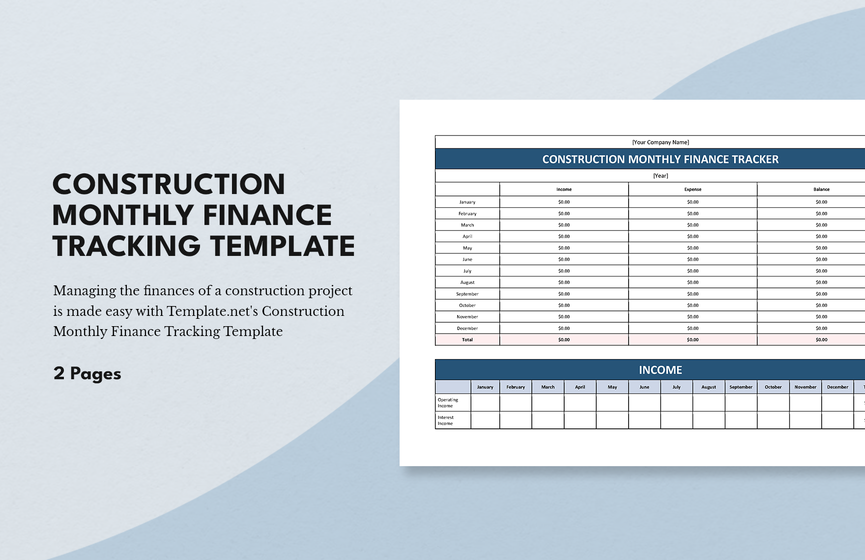 Construction Monthly Finance Tracking Template in Word, Google Docs, Apple Pages