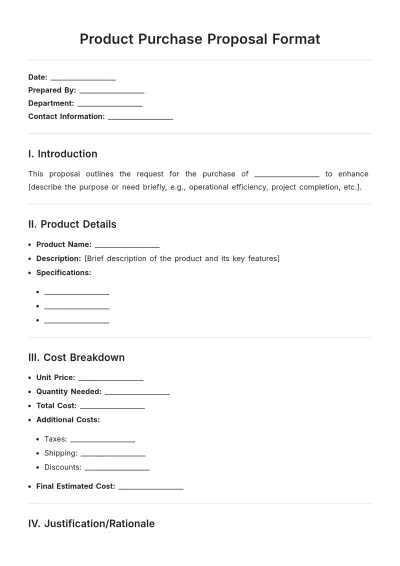 Free Product Purchase Proposal Format Template to Edit Online
