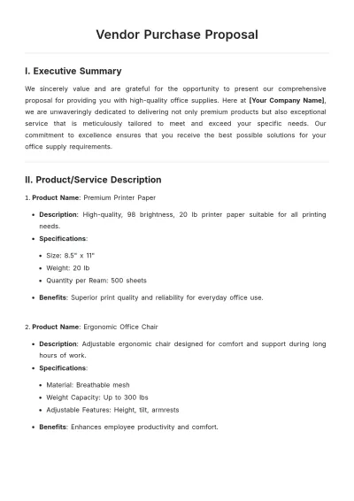 Free Vendor Purchase Proposal Template to Edit Online