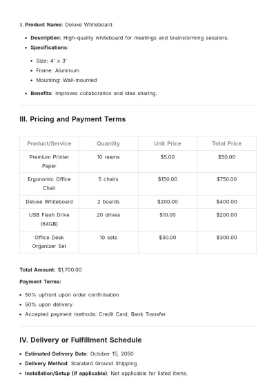 Free Vendor Purchase Proposal Template to Edit Online