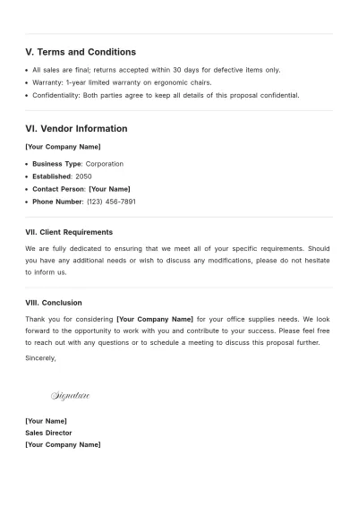 Free Vendor Purchase Proposal Template to Edit Online