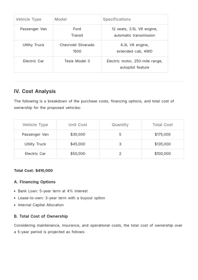Free Proposal to Purchase Vehicles Design Template to Edit Online
