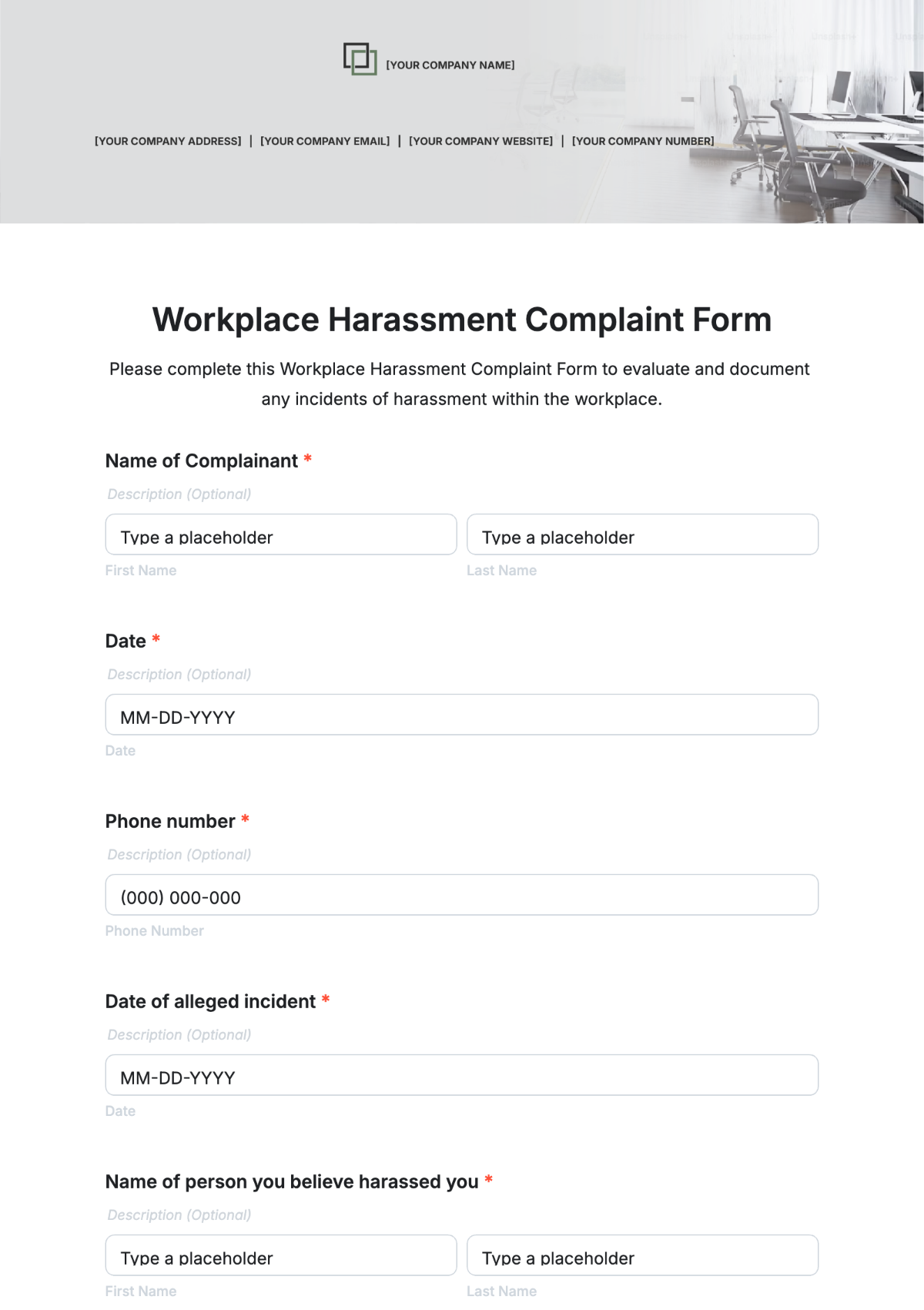 Workplace Harassment Complaint Form Template - Edit Online & Download