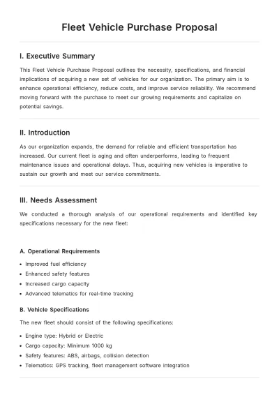 Free Fleet Vehicle Purchase Proposal Template to Edit Online