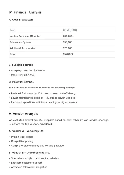 Free Fleet Vehicle Purchase Proposal Template to Edit Online